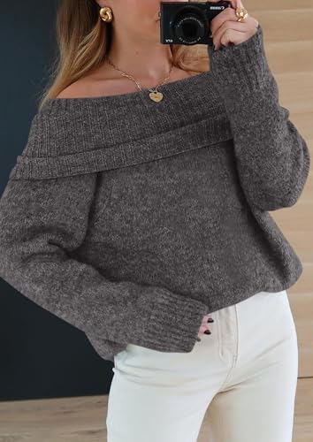 PRETTYGARDEN Women's Off The Shoulder Sweater Long Sleeve Tops 2025 Fall Loose Knit Pullover Sweaters Winter Clothes