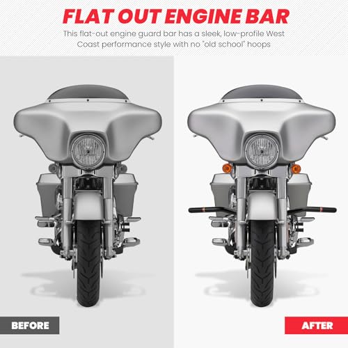 09-13 Gloss Black Engine Guard Flat Out Bar for Harley Davidson Touring 21\" Wheel Front Fender Riser,-1/4\" Highway Engine Protector Frame