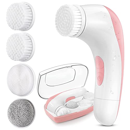 Facial Cleansing Brush Face Scrubber: Silicone Electric Exfoliating Spin Travel Cleanser Device Waterproof Deep Cleaning Exfoliation Rotating Spa Machine - Acne Skin Spinning Cleaner System Case Set
