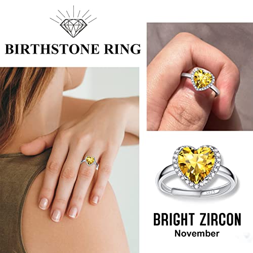 Bestyle S925 Sterling Silver Heart Crytsal Rings, Dainty November Critine Crystals Birthstone Rings, Anniversary/Mother’s Day/Birthday Jewelry Gifts for Women Mom/Wife/Sister/Best Friend - Thumbnail 4