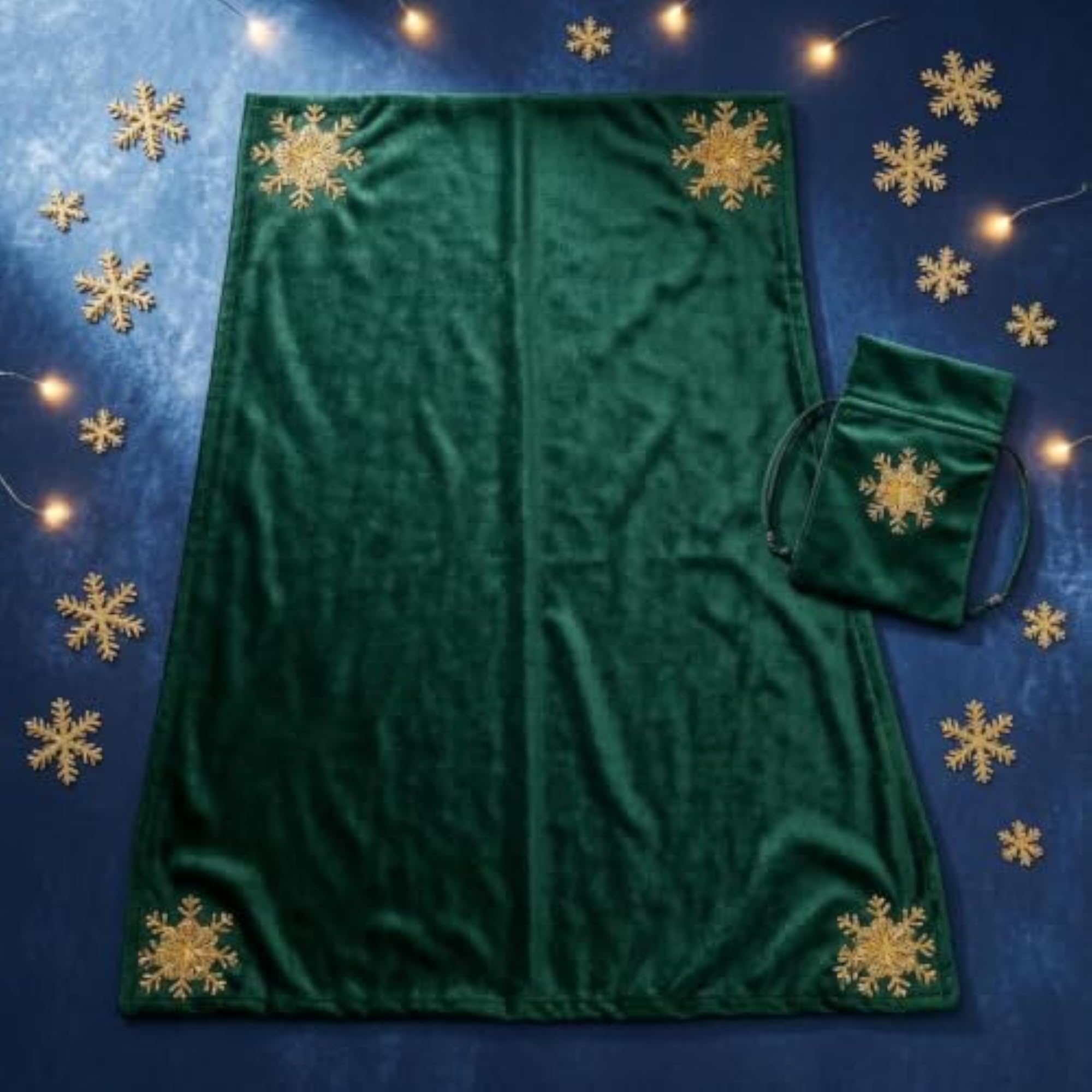 Oracle Tablecloth and Pouch Set with Gold Snowflake Motif