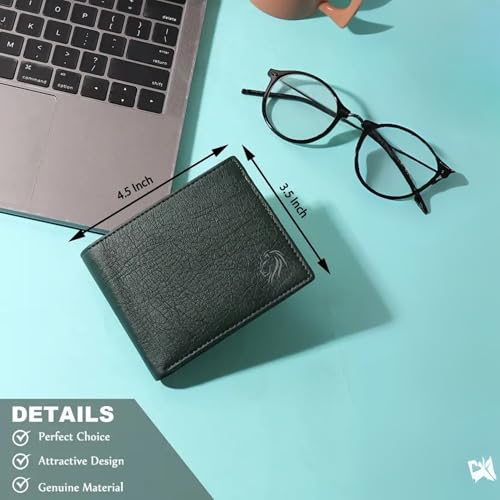 Image of VEMILIO Vegan Leather Wallet for Men with ID Window, Coin Pocket, Zipper Pocket & Multiple Card Slots | Bi-Fold Gents Purse with Currency Compartments | Slim Stylish Men's Wallet (Green)