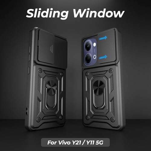 Image of AIBEX Back Cover Compatible for Vivo T5 Lite 5G / Y21 5G / Y11 5G / Iqoo Z11 Lite 5G | D10 Tough Armor Case | Sliding Camera Shield | 360 Protection |Kickstand Ring Holder|Military-Grade Bumper Case