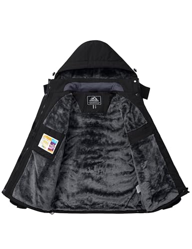 TACVASEN Damen Winterjacke Warm Skijacke mit Fleece Gefüttert Wasserdicht Atmungsaktiv Softshelljacke Outdoor Softshelljacke Schwarz S