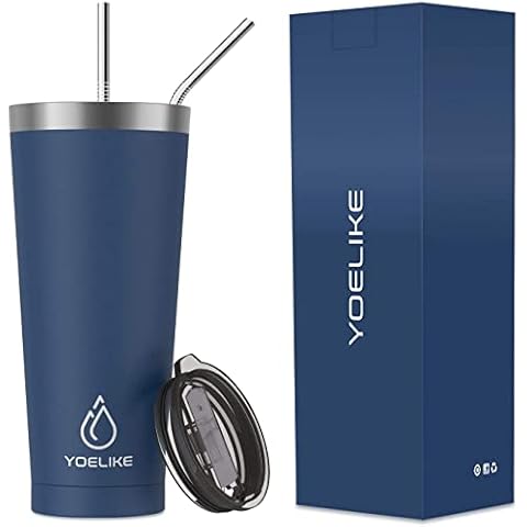 Tumbler with Lid and Straw 740ml, YOELIKE Stainless Steel Double Wall Vacuum Insulated Coffee Mug for Travel, Home, Office, Indoor and Outdoor - Keep Cold 24hrs and Hot 12hrs Cover