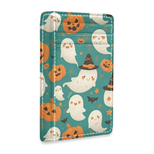 JUNZAN Slim Wallet Card Holders for Men Women Halloween Smiling Ghosts Minimalist Front Pocket Wallets Small Card Case RFID Blocking