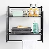 LEEDA 2-Tier Multipurpose Plant Books Bath Essentials Freestanding Shelf or Wall Mounting Utility Metal Storage Rack with Towel Bar, Black
