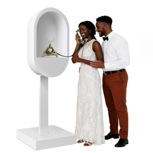 RDYMONKEY Audio Guest Book Stand Telephone Booth for Wedding Outdoor Party Leave a Message Video Decoration Phone Photo Booth Props Box Audio Guestbook Stand White Recording Table