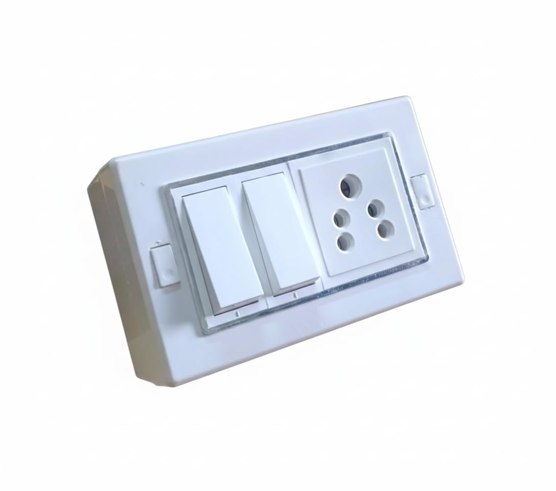 SEER 4 Modular Silver Line Gang Box Set, White Board, 2 Switches 1 Socket, Durable Electrical Fitting for Home and Office, Float Switch, 1-Way-image-12
