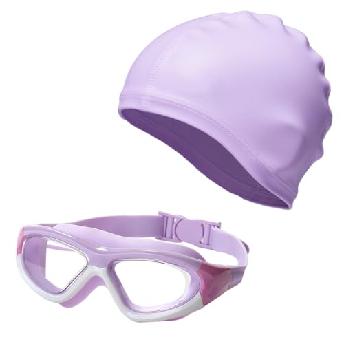 AYNKH Équipement de Natation Enfants,6-14 ans,Lunettes de Protection UV Anti-buée,Bonnets de Natation,Lunettes de Natations Enfants à Large Champ de Vision,Ensemble de Garçons et Filles