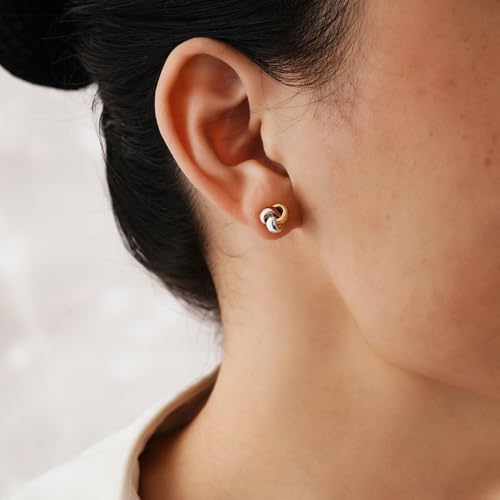 CHIC & ARTSY Love Knot Earrings Gold Plated 925 Sterling Silver Tri-tone White,Yellow,Love Knot Stud Earrings Dainty 8mm 10mm High Polished Stud Earrings for Women2