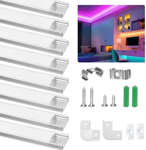 U-förmiges Aluminium Profil Für LED Streifen | Mit Milchiger Abdeckung & Montagezubehör | 20 X 1 M Weiß