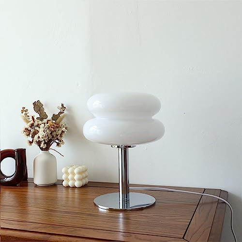 Egg Tart Glass Desk Lamp for Girls - Cute USB Table Lamp for Bedroom Dormitory (White)
