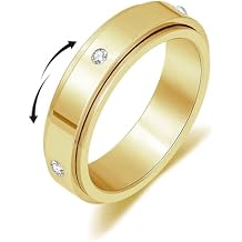 Senteria Anxiety Ring for Women Men Fidget Spinner Ring with Cubic Zircon Gold/Silver Stainless Steel Fidget Rings for Anxiety Women Men Gift 7/8/9#