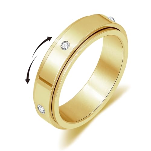 Senteria Anxiety Ring for Women Men Fidget Spinner Ring with Cubic Zircon Gold Stainless Steel Fidget Rings for Anxiety Women Men Gift 8# by Senteria - Used condition - US$6.33