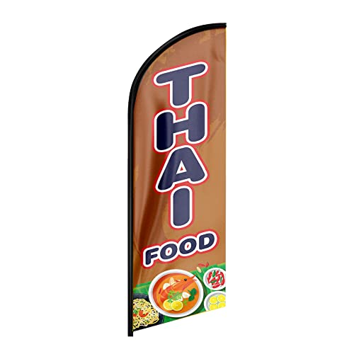 Fsflag Thai Food Advertising Swooper Flag Banner, 8Ft Thai Food Feather Flag, Advertising Feather Banner Sign For Thai Food Business #TOP8