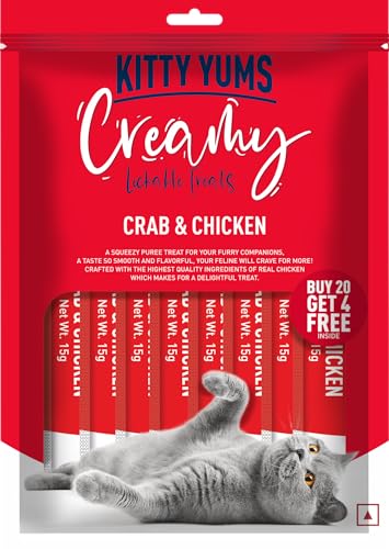 Image of Kitty YUMS Kitten & Adult Creamy Lickable Cat Treats 360g (15g x 24 Pieces) | Rich in Protein | Taurine for Heart & Vision | Ideal for Training and Bonding | Promotes Hydration