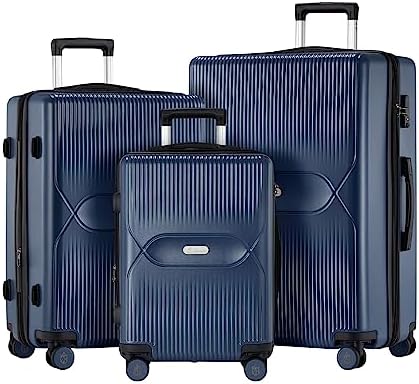Zitahli Luggage Sets 3 Piece, All Expandable Suitcase Set, PC Hard Case Luggage with TSA Lock Spinner Wheels YKK Zippers, 20in 24in 28in (Navy Blue)