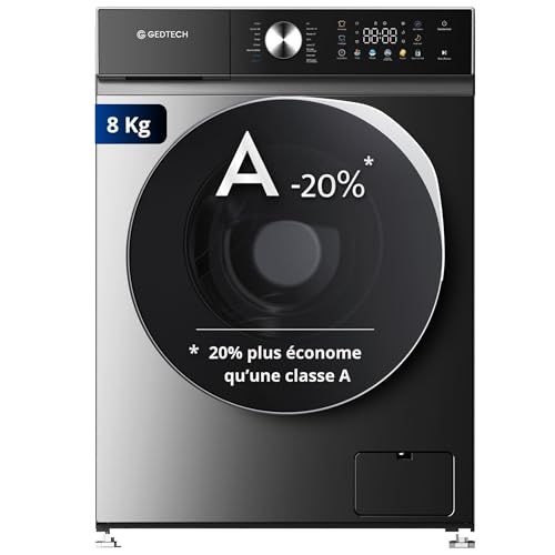 GEDTECH Lave-linge frontal GLLPS81400DG - 8 Kg - 1400 tr/mn - 16 programmes - Eco - Intensif - Rapide – Très Faible conso - Panneau commande LED couleur...