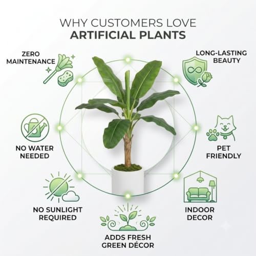 Image of Kayra Decor Artificial Banana Tree 4 Feet with Pot | Realistic Green Leaves & Natural Trunk | Bird of Paradise Banana Plant for Home Decor, Living Room, Office & Indoor Garden Decoration