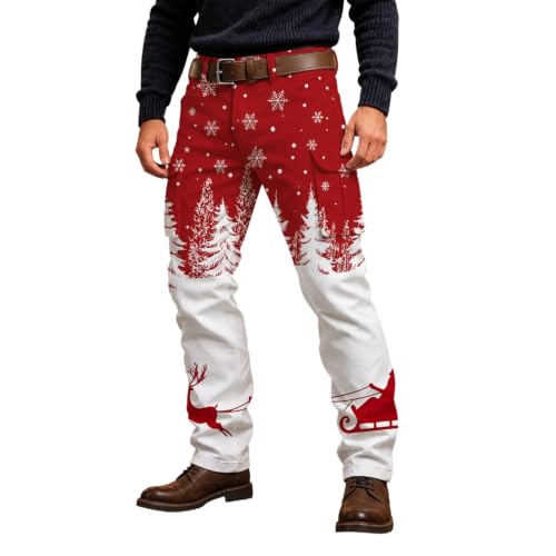 Men's Christmas Cargo Pants Relaxed Fit Straight Leg Hiking Workout Trouser - image 2