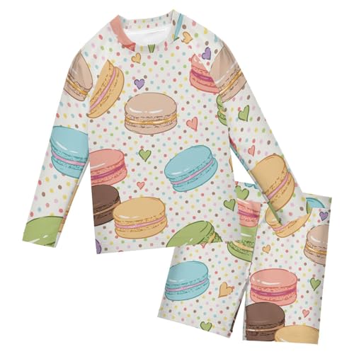 Aflyko Kids' Bathing Suit Set Macaroon Heart Rainbow Dot Long Sleeve Swim Tops with Shorts Summer Vacation Pool Party Rashguard Fun Cute Infant Beachwear, 4T