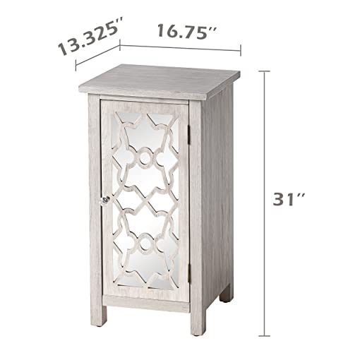 Cozayh Modern Farmhouse Nightstand With Mirror Front And 2 Shelves, Retro Tall End Table For Bedroom, Living Room, Lounge, Bathroom, Office, Light Gray #TOP1