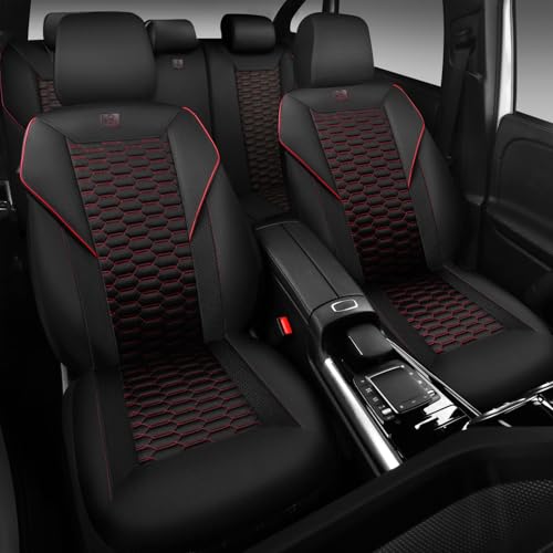 Image of CAR PASS 3D Foam Mesh Leather Car Seat Covers Full Set,Breathable Mesh Faux Leather Seat Covers for Car,Universal Fit for SUV Truck Sedan Automotive, Armrest Airbag Compatible,Black and Red