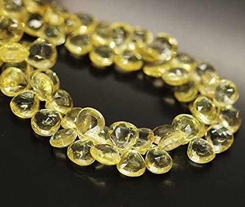 Quartz jaune citron naturel LKBEADS perles de gemmes facettées cœur haut de gamme 10 pouces