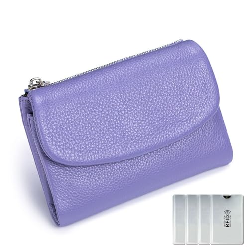 Unisex Pebble Real Leather RFID Wallet,Mens Wallets RFID Blocking,Short Wallet Holder Protected with Leather Coin,Slim Small Dual Zipper Coin Pockets 6-Card Slots & Cash Organizer Bifold