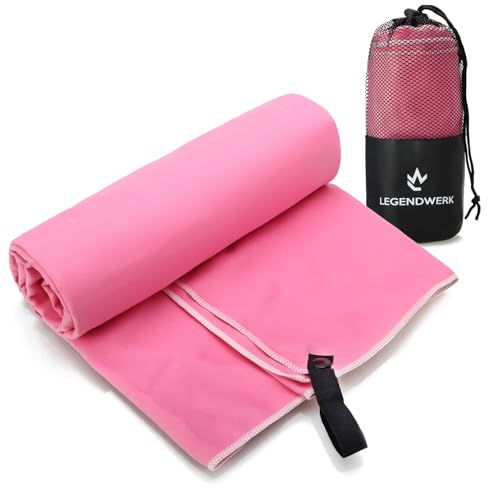 Legendwerk® Toalla de Microfibra 160x80 cm – Ligera y de Secado rápido – Ideal para Gimnasio, Sauna, Playa y Viaje – con Lazo y Bolsa – compacta y Absorbente