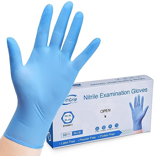 Swiftgrip Disposable Nitrile Exam Gloves, 3-Mil, Blue, Nitrile Gloves Disposable Latex Free, Medical Gloves, Cleaning Gloves, Food-Safe Rubber Gloves, Powder Free, Non-Sterile, 50-Ct Box (Medium) #TOP12