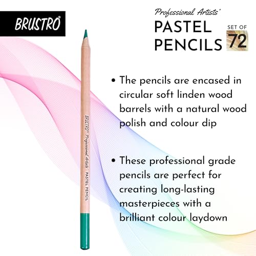 BRUSTRO Artists Pastel Colored Pencils - Set of 72 Shades - 4mm Lead | Break Resistant, Erasable, High Pigmented, Vibrant Colours | Ideal for Drawing, Mandala, Shading, Portrait, Fine Art Students
