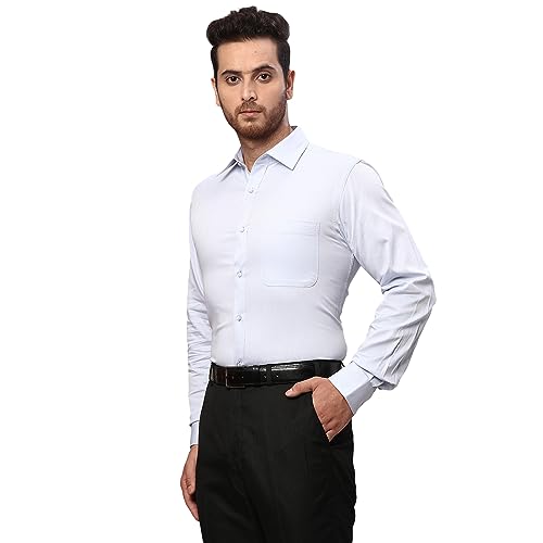Image of Raymond Men Slim Fit Dobby Pattern Pure Cotton Semicutaway Collar Full Sleeve Formal Shirt
