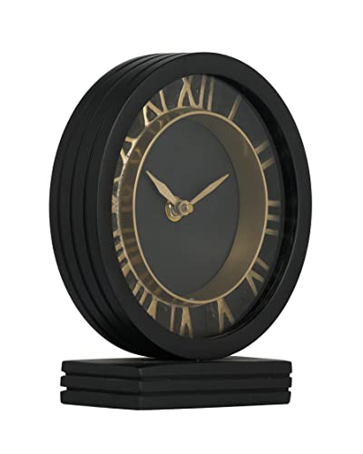 Image of Decor de Maison Metal Brings Handcrafted Aleksi Analog Table Clock for Kidsroom, Living Room, Bedroom, Study Table, Office Desk | Classic Non-Ticking Tabletop Battery Operated Desk Clock (Black)