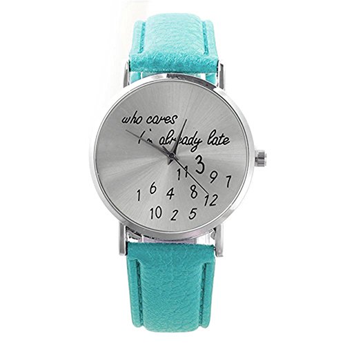 Jewelry Women Faux Leather Band "Who Cares" Style Wrist Watch,Colour:Coffee (Color : Mint Green)