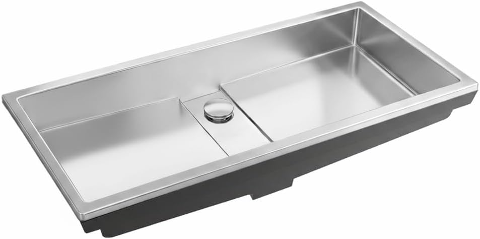 Ruvati 33 x 12 inch Brushed Stainless Steel Semi-Recessed Drop-in Topmount Ramp Bathroom Sink Stainless Steel – RVH6244ST