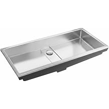 Ruvati 33 x 12 inch Brushed Stainless Steel Semi-Recessed Drop-in Topmount Ramp Bathroom Sink Stainless Steel RVH6244ST