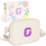Picture of COSHAYSOO Small Waist Fanny Pack Belt Bag with Initial Letter Patch Adjustable Strap for Women Teen Girl Running Shopping Jogging, Mini Cross Body Travel Purse Hands Free Fashionable Pouch Ivory (G)