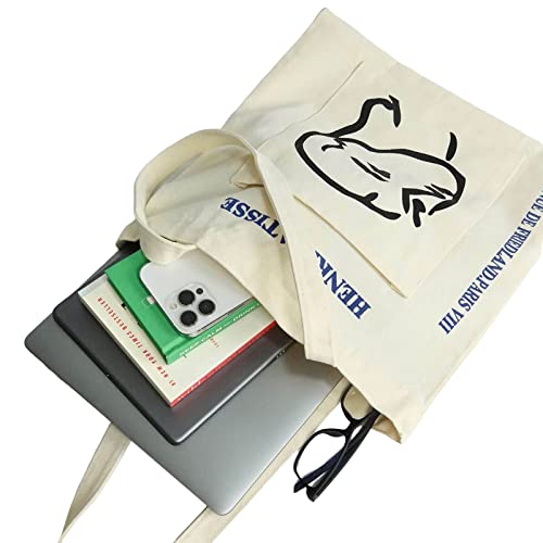 ZAIIVE Canvas Tote Bag for Women, Stylish Canvas Handbag Shoulder Tote Bag with Zipper, Cute Casual Canvas Beach Tote with Matisse Design for Shopping and Travel2