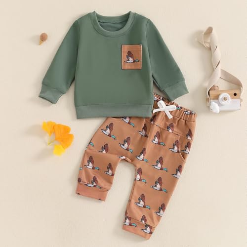 Toddler Boy Hunting Outfit Mallard Duck Long Sleeve Sweatshirt Top Casual Pants Set Baby Duck Hunter Clothes2