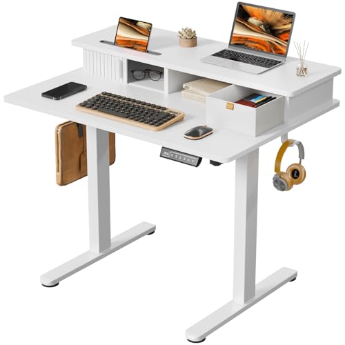 Image of JOY worker 35 inch Small Electric Standing Desk with Monitor Stand & Storage