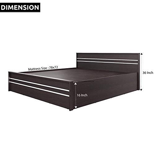 Image of CASPIAN Furniture Striped King Size Bed with Storage /Mattress Size 78 x 72 Inches (Walnut Finish) (Without Mattress)