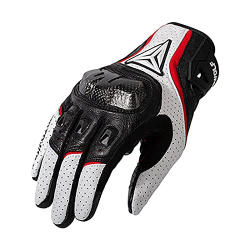 Guanti Moto Guanti da moto in pelle traspirante dita intere Seasons con protezione anticaduta fibra di carbonio