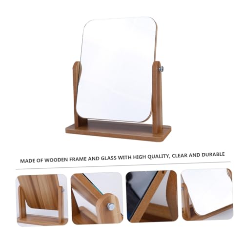 Miroir de maquillage de table inclinable en bois gris portable