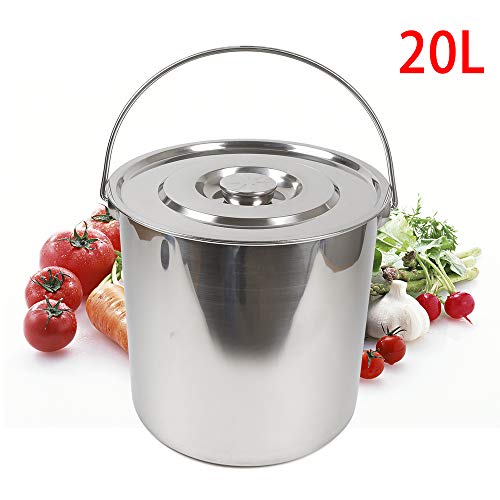 Secchio in acciaio inox con coperchio, secchio con manico saldato, ideale per uso alimentare, latte, cucina, catering, applicazioni industriali