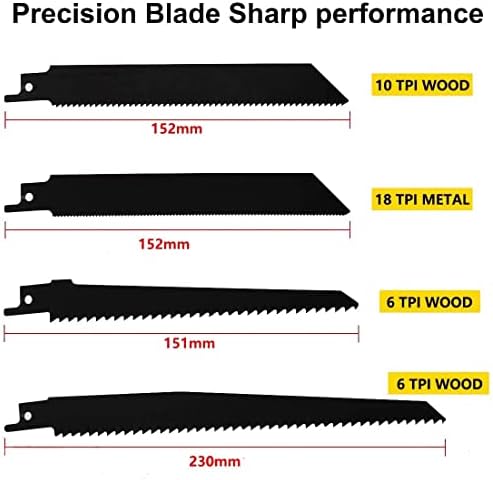 Cordless Reciprocating Saw 18V (Body Only) with 4PCS Saw Blades Cordless Saw, 0-3000 RPM Variable Speed Electric Saw, Ideal for Wood and Metal Cutting (Compatible with Makita 18V Lithium Battery)