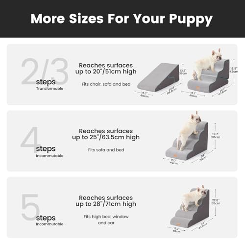 Image of Gardner Pet Dog Stairs for Small Dogs 22.8 inch H, Curved 5-Step Pet Stairs, Dog Steps for High Bed, Couch (24-30 in) with Durable Non-Slip Waterproof Fabric Cover and CertiPUR-US Certified Foam