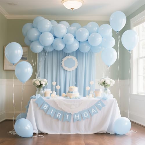 Image of Pastel Blue Latex Party Balloons 30 Pack 18 inch Round Light Blue Balloons for Wedding Baby Shower Gender Reveal Birthday Party Decoration