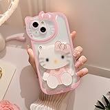Olntun for iPhone 14 Pro Max Cute Cartoon Case,Women Girls Kids 3D Bow Kawaii Pink Cat Face Makeup Mirror Soft TPU Clear Protective Phone Cover for iPhone 14 Pro Max 6.7inch